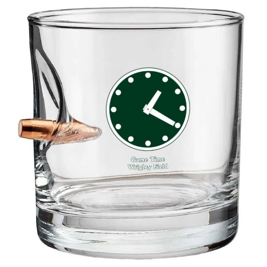 WRIGLEY FIELD SCOREBARD CLOCK IS CHICAGO CUBS GAME Bullet Whiskey Glasses