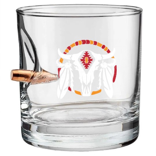 Aztec Pattern Cow Skull Cowboy Indian Mexican Bullet Whiskey Glasses