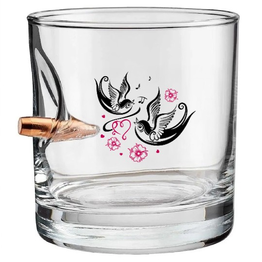 Sakura Cherry Blossom Swallow Birds Spring Flowers Bullet Whiskey Glasses