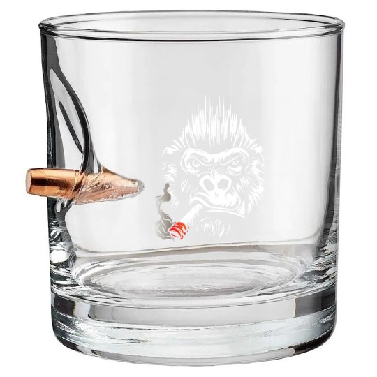 Gorilla smokes cigar, Big Boss Bullet Whiskey Glasses gift
