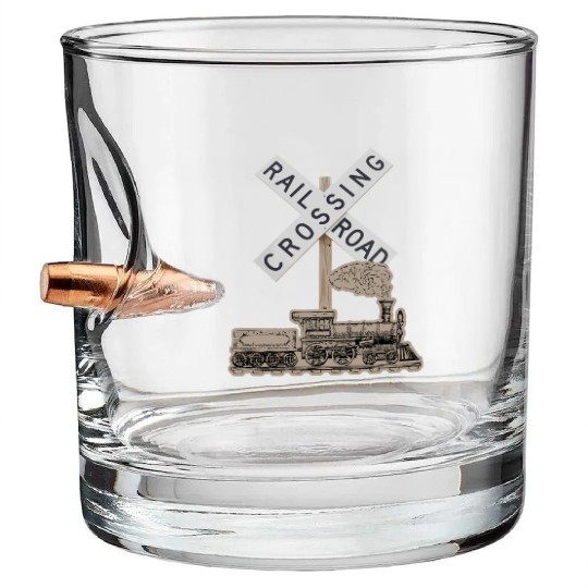 Train Track Railroad Crossing Bullet Whiskey Glasses
