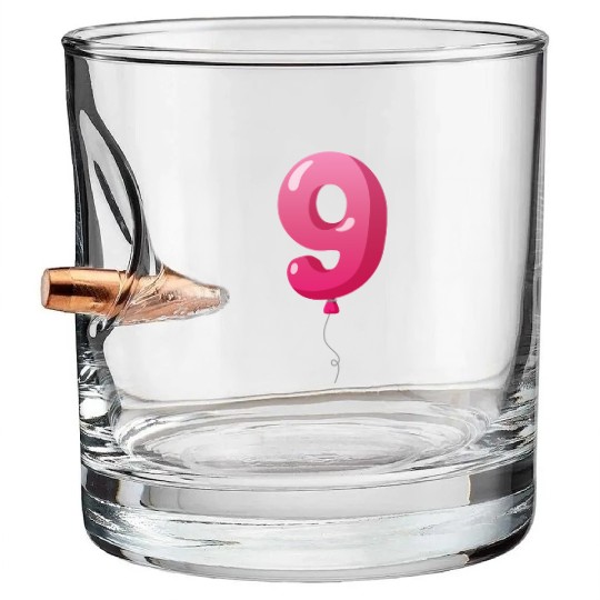 Number 9 Balloon, 9th birthday, 9 year old Bullet Whiskey Glasses
