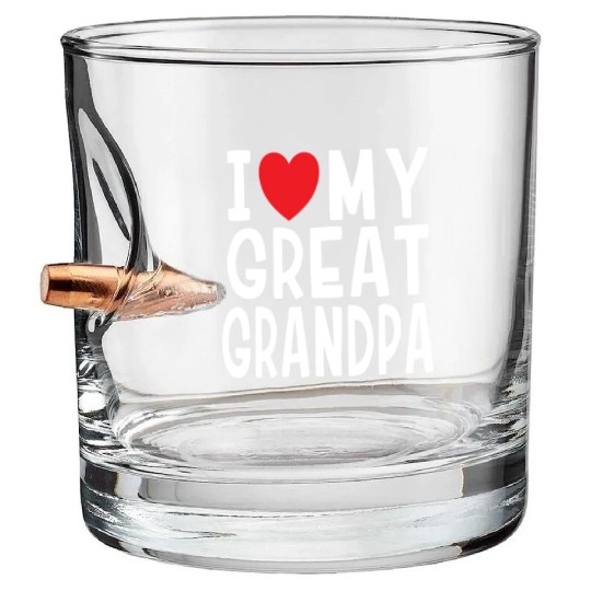 I Love My Great Grandpa Family Love Heart Gift Bullet Whiskey Glasses