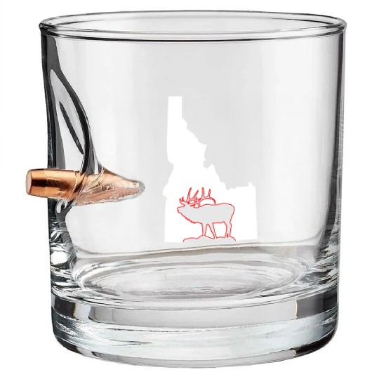Idaho state with outline of Elk inside combi Bullet Whiskey Glasses