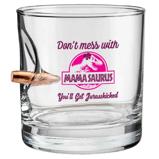 Mamasaurus Rex Dinosaur autism Womens Mother's Day Bullet Whiskey Glasses
