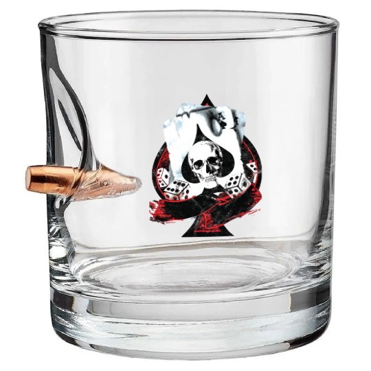 Scorched Ace Of Spades Poker Dice Skull Bullet Whiskey Glasses