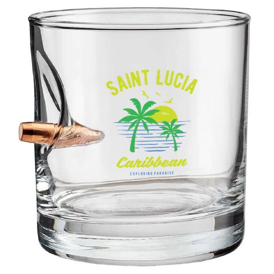 Saint Lucia Caribbean Paradise Gift and Souvenir Bullet Whiskey Glasses