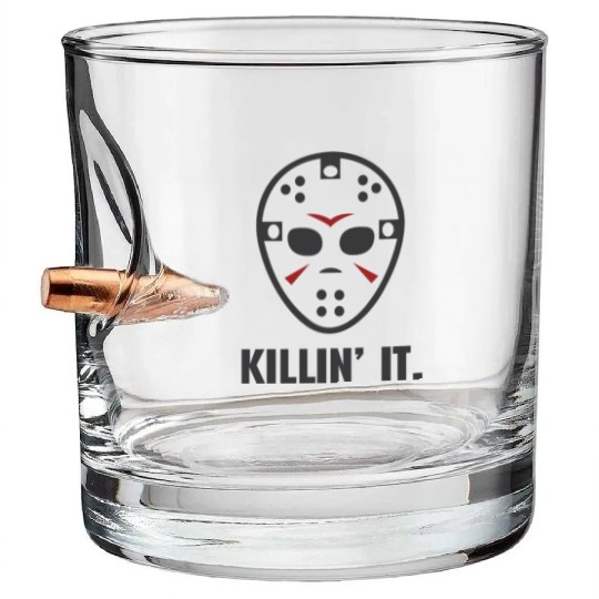 Killin It Friday 13TH Halloween Jason Mask Bullet Whiskey Glasses