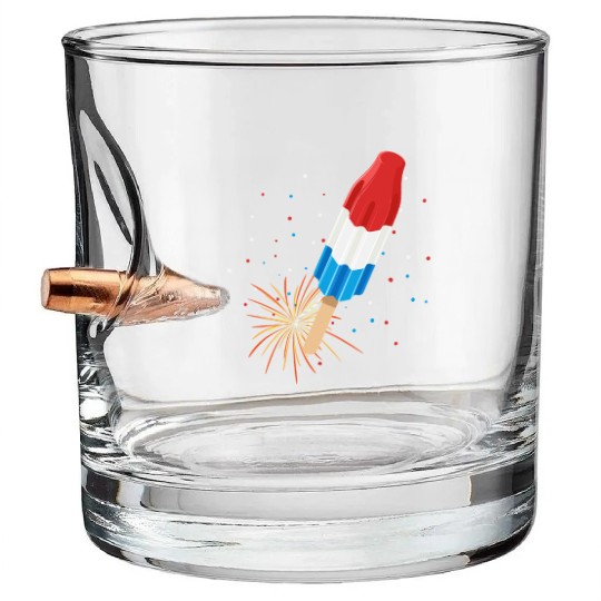 Fireworks Popsicle American Flag 4th of July Bullet Whiskey Glasses