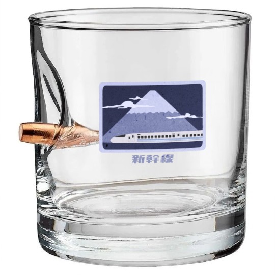 Japanese Bullet Train Passing Mt. Fuji Bullet Whiskey Glasses