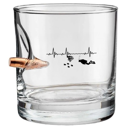 Heartbeat Scuba Diving Diver Heart Rate Frequency Bullet Whiskey Glasses