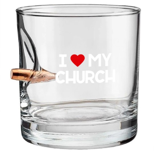 I Love My Church, Heart, Bible, Christian, Bullet Whiskey Glasses