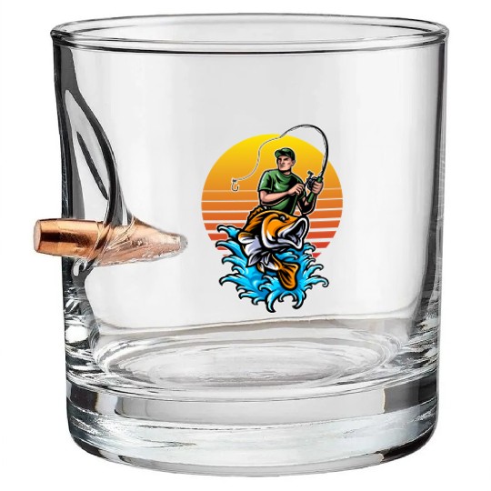 Fisherman Fishing Bass Fishing Fish Fun Gift Idea Bullet Whiskey Glasses