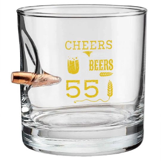 Cheers and Beers 55th Birthday Gift Idea Bullet Whiskey Glasses