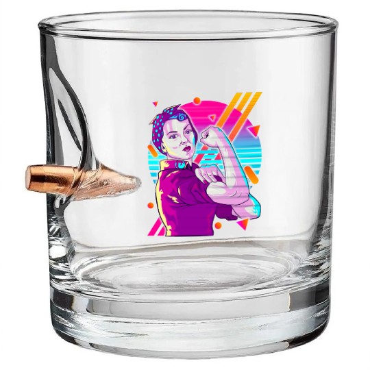 Rosie The Riveter Vaporwave Bullet Whiskey Glasses