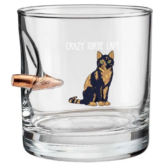 Crazy Tortie Lady Tortoise Shell Cat Owner graphic Bullet Whiskey Glasses