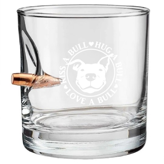 Love-A-Bull Pitbull Bully Dog Rescue Bullet Whiskey Glasses