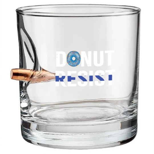 Police Officer Donut Resist Thin Blue Line Cop Bullet Whiskey Glasses