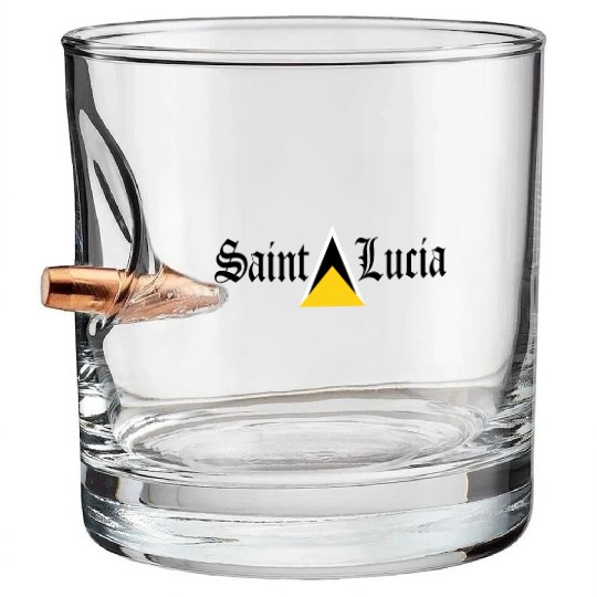 Saint Lucia Flag Blackletter St Lucia Caribbean Bullet Whiskey Glasses