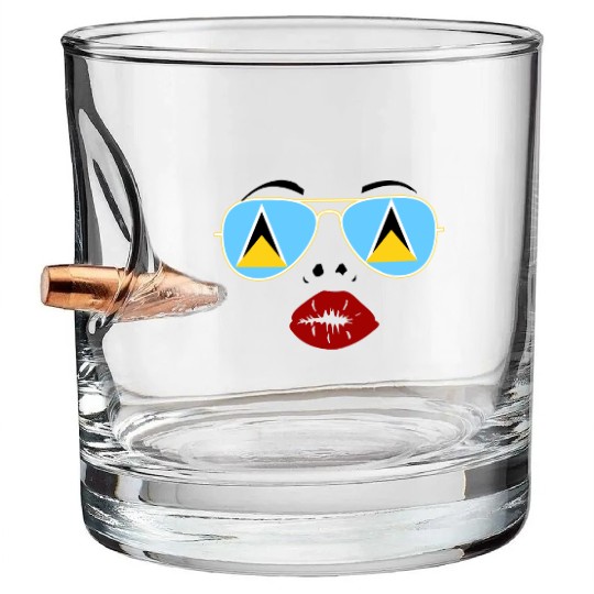 Saint Lucia Flag St Lucia Sunglasses Lips Kiss Bullet Whiskey Glasses