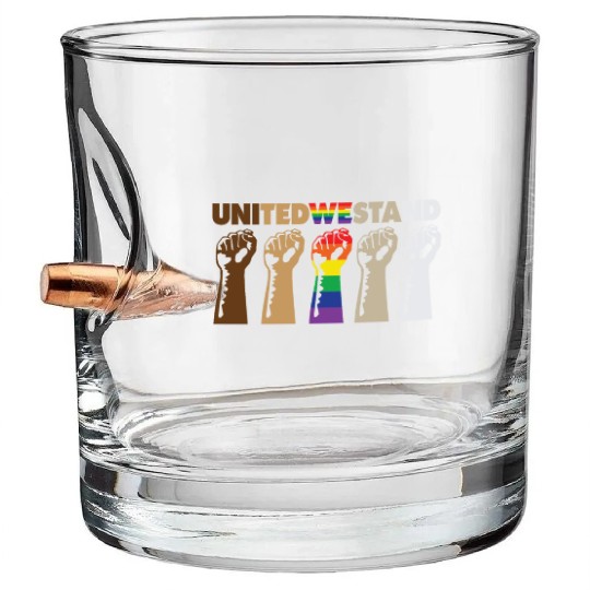 United We Stand Black Lives Matter LGBT Gay Pride Bullet Whiskey Glasses