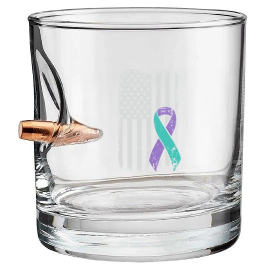 Suicide Prevention Awareness Ribbon - USA American Bullet Whiskey Glasses