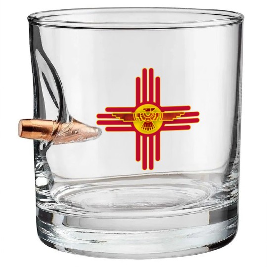 New Mexico Flag Zia Symbol Floral Nature Eagle So Bullet Whiskey Glasses