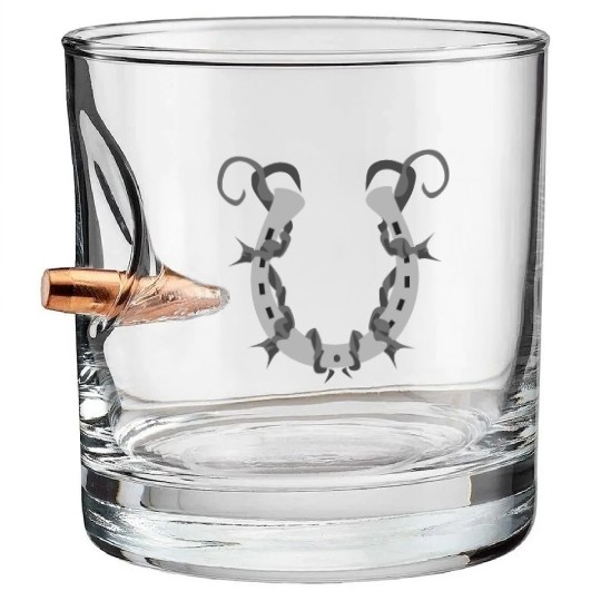 Horseshoe Wrapped in Barbed Wire Bullet Whiskey Glasses