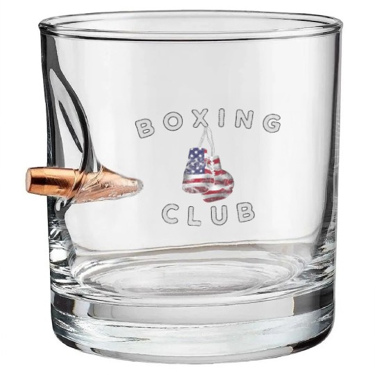 Boxing Club Vintage US Flag Boxing Gloves Bullet Whiskey Glasses
