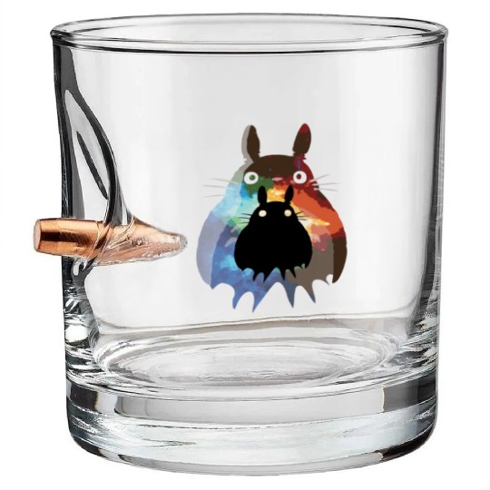 Totoro Watercolor Silhouette Fantasy Fictional Bullet Whiskey Glasses