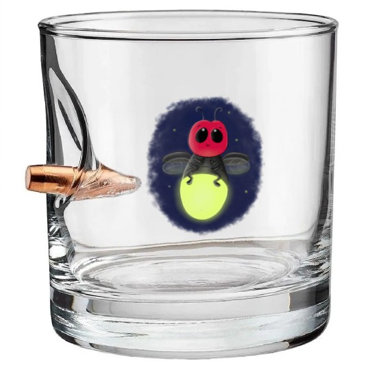 Cute lightning bug firefly cartoon illustration Bullet Whiskey Glasses