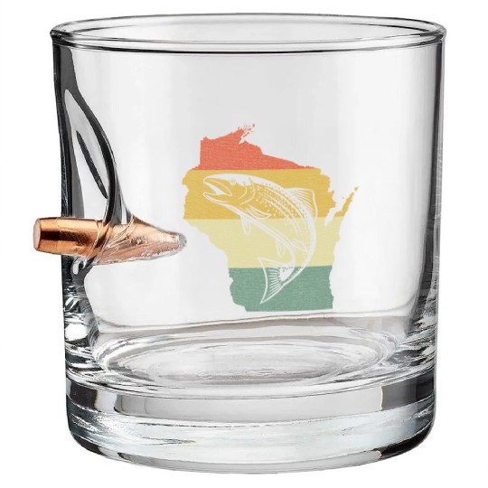 Vintage Retro Sunset Wisconsin Fishing Bullet Whiskey Glasses