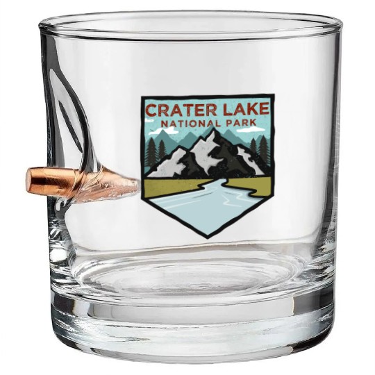 Retro Vintage Crater Lake National Park Gift Bullet Whiskey Glasses