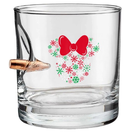 Disney Minnie Mouse Icon Holiday Snowflakes Bullet Whiskey Glasses