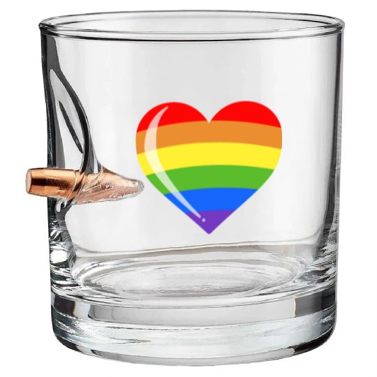 LGBTQ Heart - Rainbow LGBT Heart Pride Month Human Bullet Whiskey Glasses