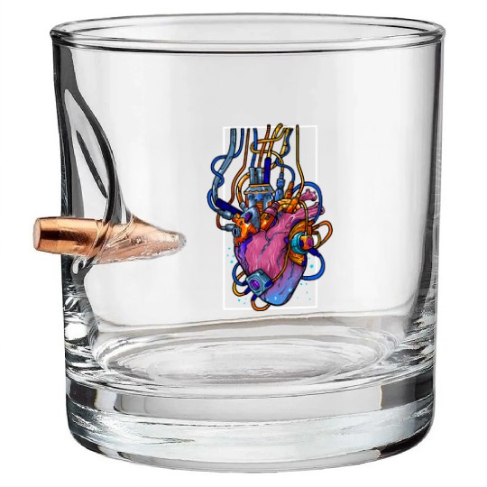 Cyborg Robot Heart Vaporwave Futuristic Cyberpunk Bullet Whiskey Glasses