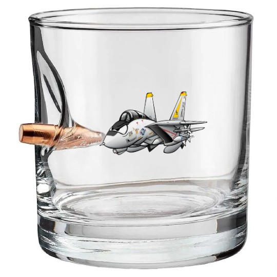 F-14 Tomcat Military Fighter Jet Aircraft Cartoon Bullet Whiskey Glasses