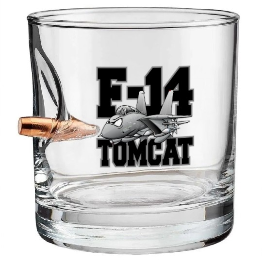 F-14 Tomcat Military Fighter Jet Aircraft Cartoon Bullet Whiskey Glasses