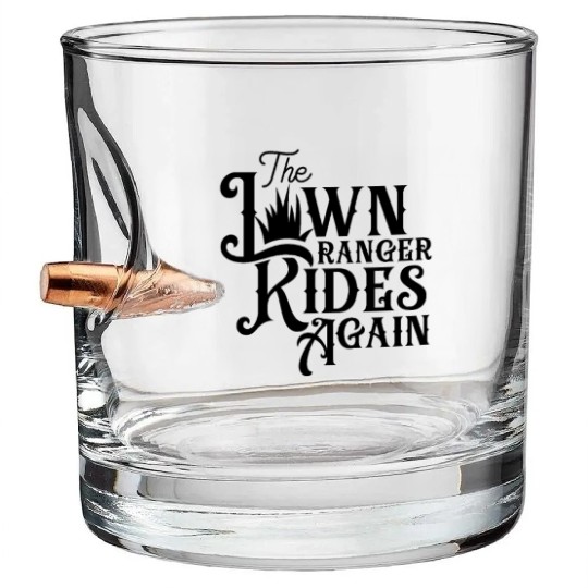 Lawn Ranger Enforcement Mower Mowing Grass Bullet Whiskey Glasses