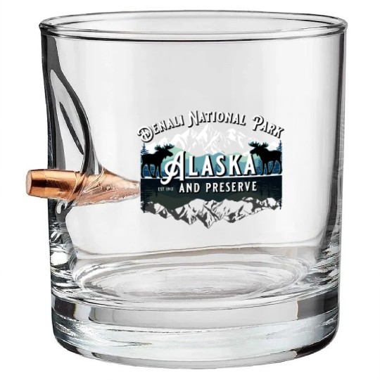 Denali National Park Alaska Ak Usa Moose Souvenir Bullet Whiskey Glasses