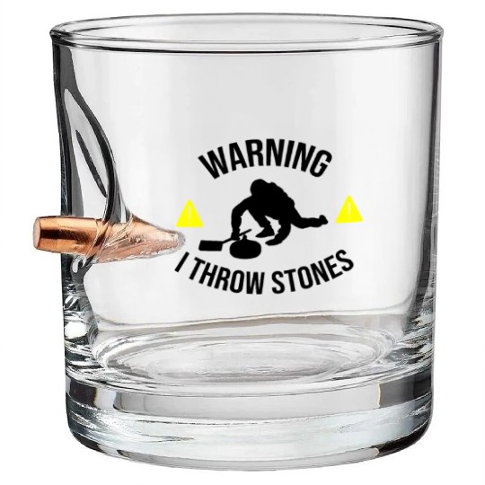 I Throw Stones | Funny Curling Player Gift Bullet Whiskey Glasses