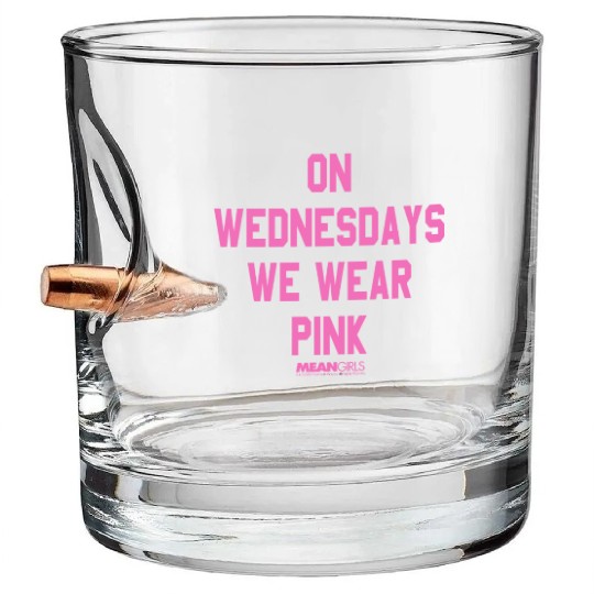Mean Girls Pink On Wednesday Square Text Bullet Whiskey Glasses