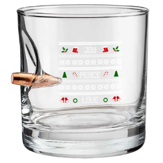 65 MCMLXV JOY PEACE LOVE CHRISTMAS SWEATER DESIGN Bullet Whiskey Glasses