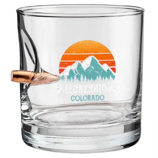 Vintage Breckenridge Bullet Whiskey Glasses Retro Sun Mountains