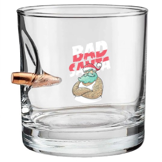 Bad Santa Claus Christmas Tattoo Bullet Whiskey Glasses