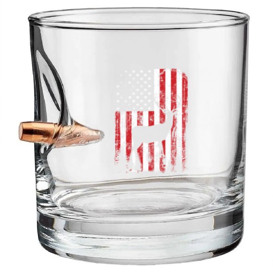 Deer Hunting Camouflage Flag Bullet Whiskey Glasses