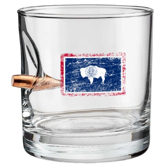 Wyoming ensign flag used look Bullet Whiskey Glasses