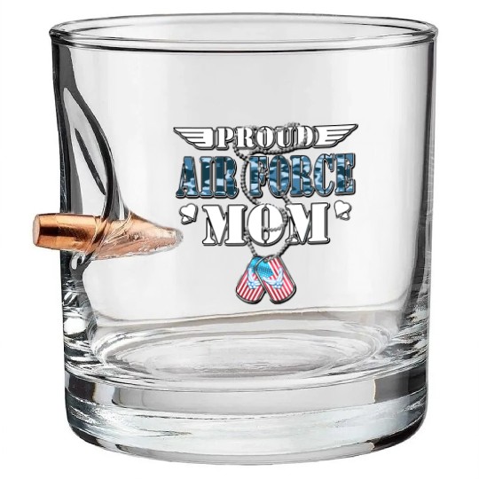 Proud Air Force Mom Us Flag Dog Tags Wings Militar Bullet Whiskey Glasses