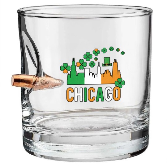 Chicago Irish Pride St Patricks Day Bullet Whiskey Glasses