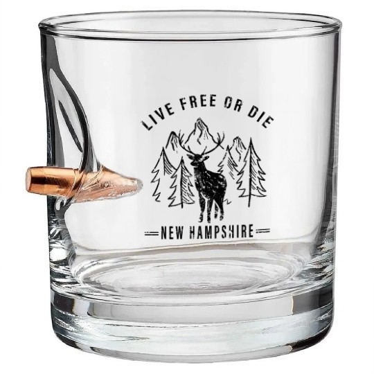 Live Free or Die New Hampshire Hiking Bullet Whiskey Glasses